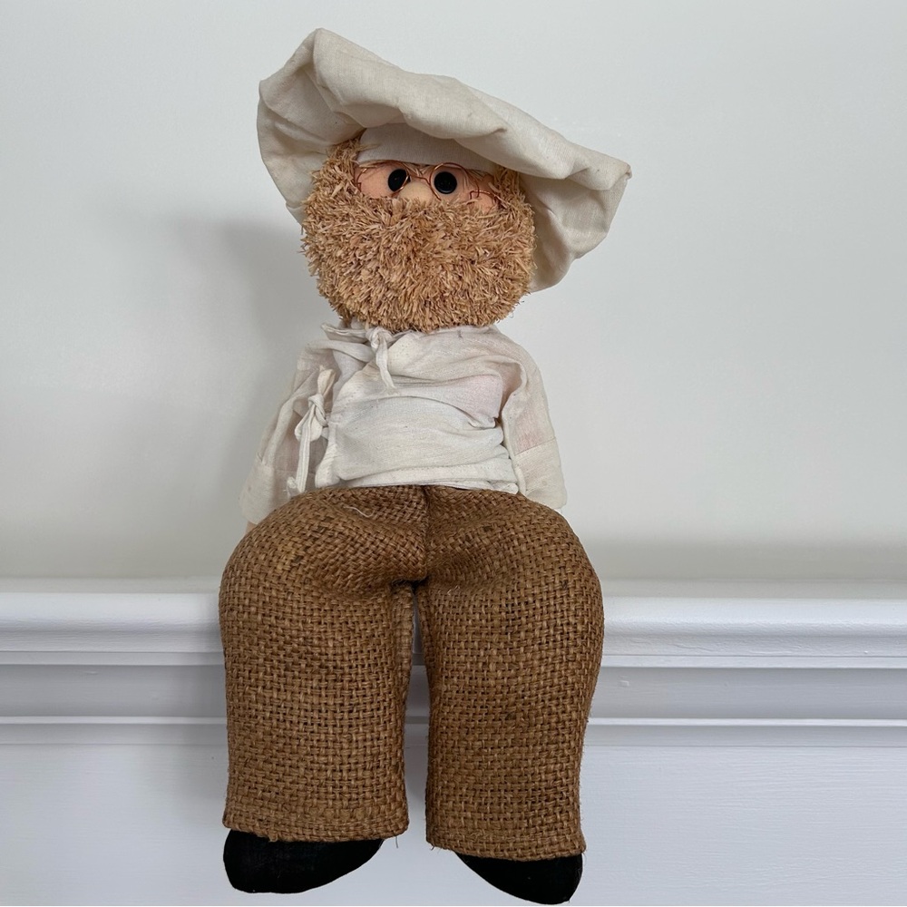 Vintage Plush Doll Bearded Baker Kitsch 1980 1990 Beige Cottage